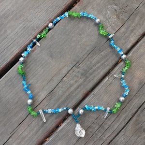 Pyrite Blue Quartz Crystal Necklace